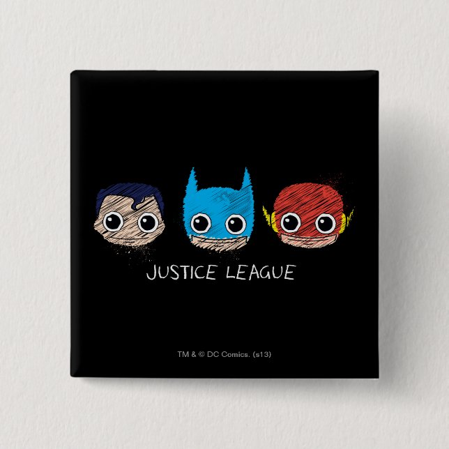 Mini Justice League Heads Sketch Pinback Button (Front)