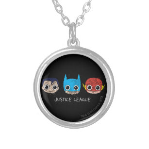 Mini Justice League Heads Sketch Silver Plated Necklace