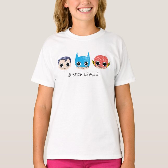 Mini Justice League Heads Sketch T-Shirt (Front)
