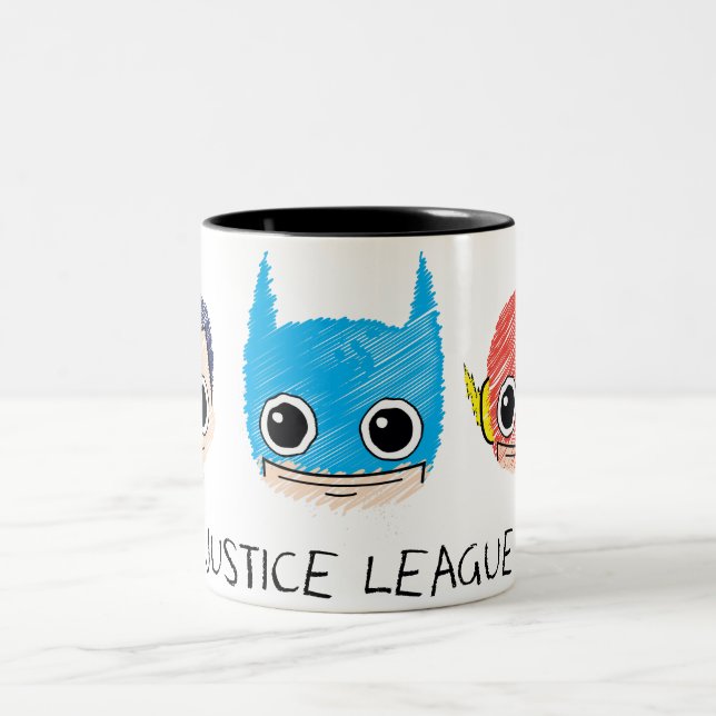 Mini Justice League Heads Sketch Two-Tone Coffee Mug (Center)