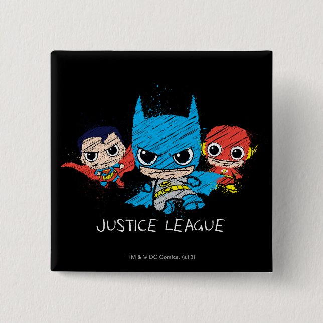 Mini Justice League Sketch Pinback Button (Front)