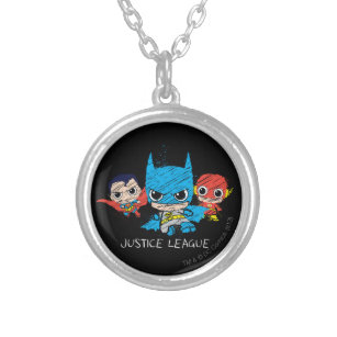 Mini Justice League Sketch Silver Plated Necklace
