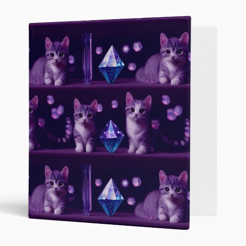 Mini Kitty Collection Striped Jewel 3 Ring Binder