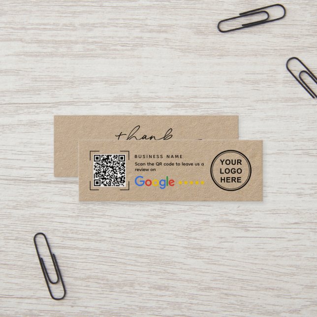 Mini Kraft Paper Google Review Thank You  Mini Business Card (Front/Back In Situ)