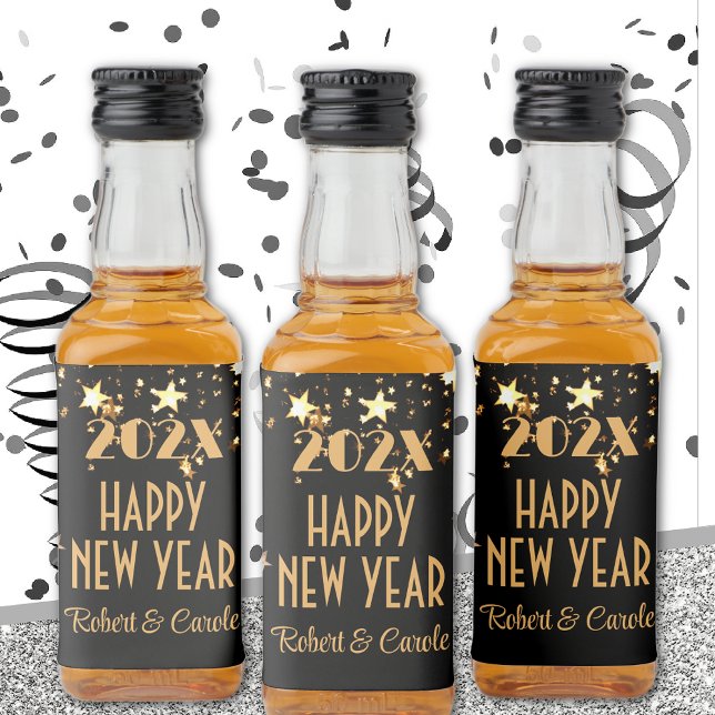 Mini Liquor (10) Black & Gold Happy New Year Mini Bottle Label (Creator Uploaded)