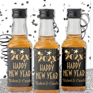 Mini Liquor (10) Black & Gold Happy New Year Mini Liquor Bottle Label