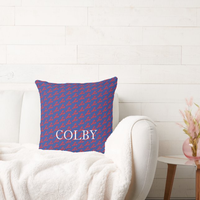 Mini Lobsters Preppy NAME Red White Blue Fun Throw Pillow (Couch)