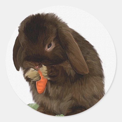 Mini Lop Bunny and carrot Classic Round Sticker