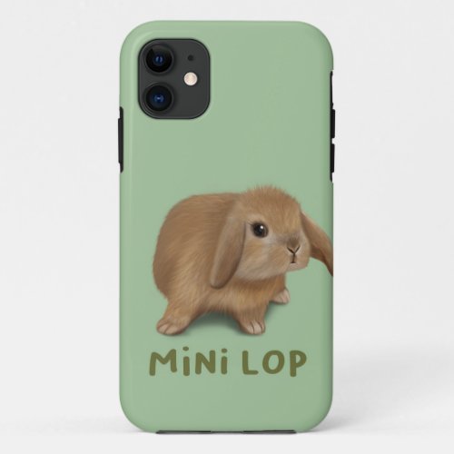 Mini Lop Bunny Rabbit _ Green iPhone 11 Case