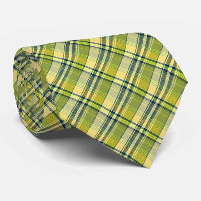 Mini Madras Plaid Sage and Yellow Two-Sided Neck Tie (Rolled)