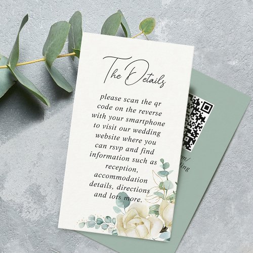 Mini Magnolia Eucalyptus Wedding Details QR Code Enclosure Card