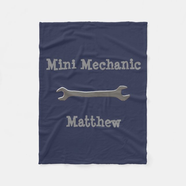 Mini Mechanic Custom Name Fleece Blanket (Front)