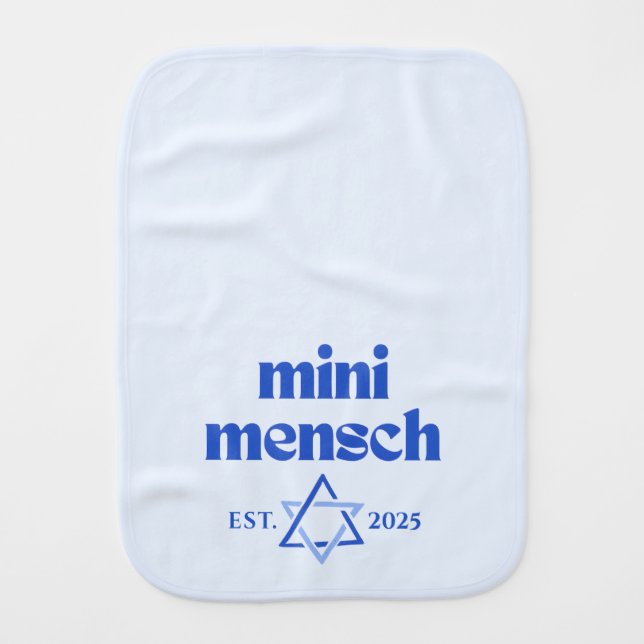 "Mini Mensch" Cute Funny Jewish Boy Modern Stylish Baby Burp Cloth (Front)
