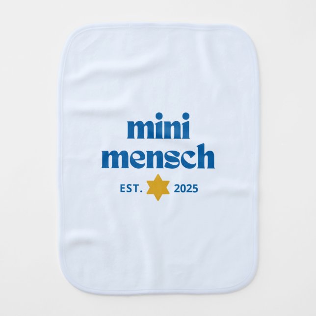 "Mini Mensch" Cute Funny Jewish Boy Modern Stylish Baby Burp Cloth (Front)