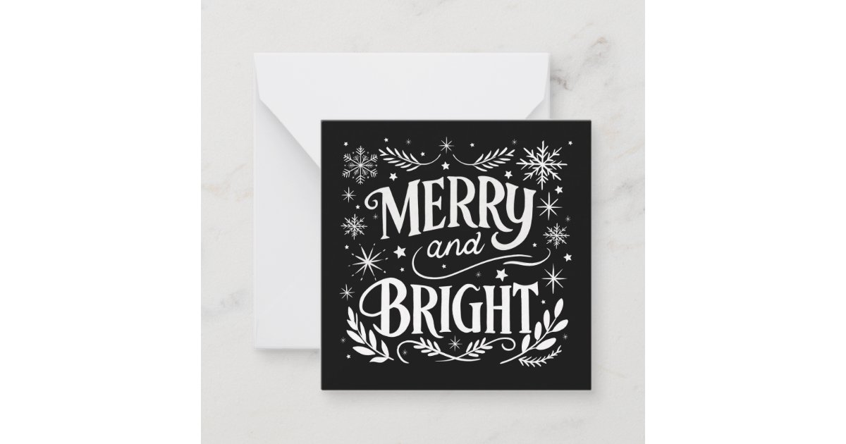 Mer Ry Add Mini Merry and Bright Black and White Christmas Note Card | Zazzle