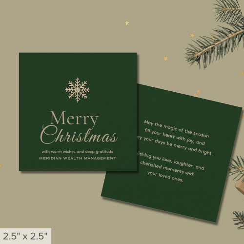 Mini Merry Christmas Green and Gold Snowflake Note Card