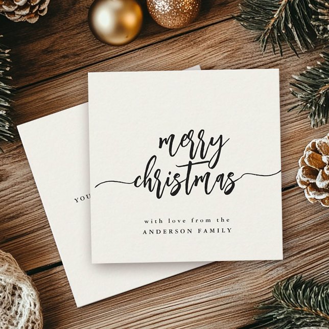 Mini Merry Christmas Modern Elegant Script Ivory Note Card (Creator Uploaded)