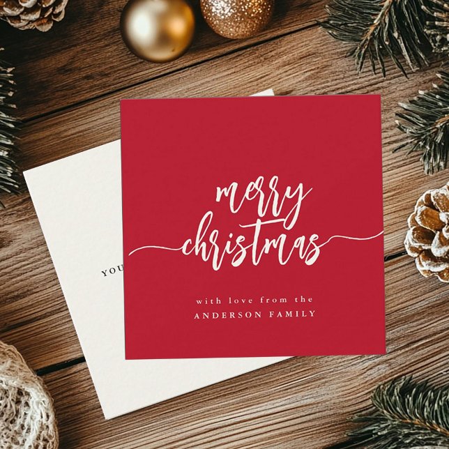 Mini Merry Christmas Modern Elegant Script Red Note Card (Creator Uploaded)