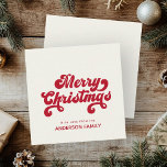 Mini Merry Christmas Modern Minimalist Holiday Note Card<br><div class="desc">These Mini sized holiday cards are simple, sweet, and beautiful little custom cards with a modern minimalist typography design reading MERRY CHRISTMAS in a bold, retro script with your personal family name and message on the back (please delete template text if no preprinted note is needed). This is the red...</div>