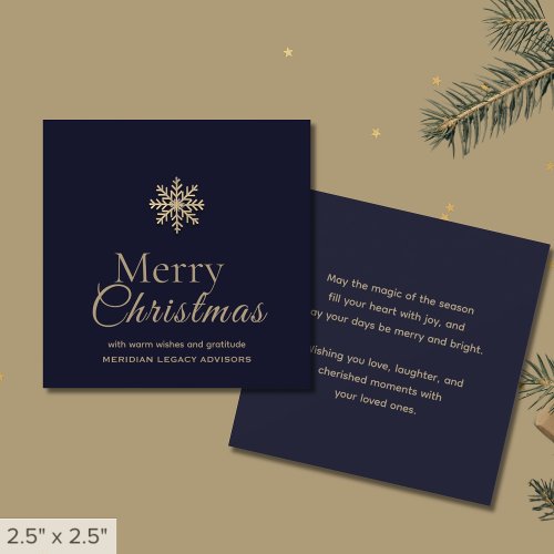 Mini Merry Christmas Navy Blue Gold Snowflake Note Card