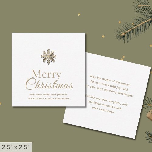 Mini Merry Christmas White Gold Snowflake Note Card
