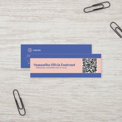 Mini Minimalist Blue  Peach QR Business Card 