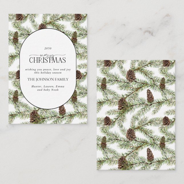 Mini Modern Arch Winter Pine Cone Merry Christmas Note Card (Front/Back)