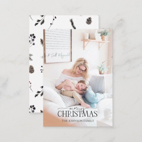 Mini Modern Black Winter Merry Christmas Photo Note Card