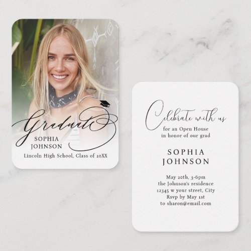 Mini Modern Calligraphy Photo Graduation invite