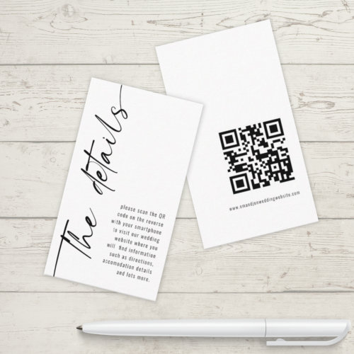 Mini Modern Calligraphy QR Code Wedding Details Enclosure Card