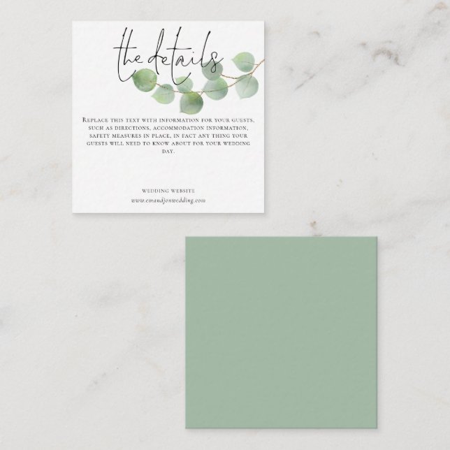 MINI Modern Eucalyptus Wedding Details Script Enclosure Card (Front/Back)