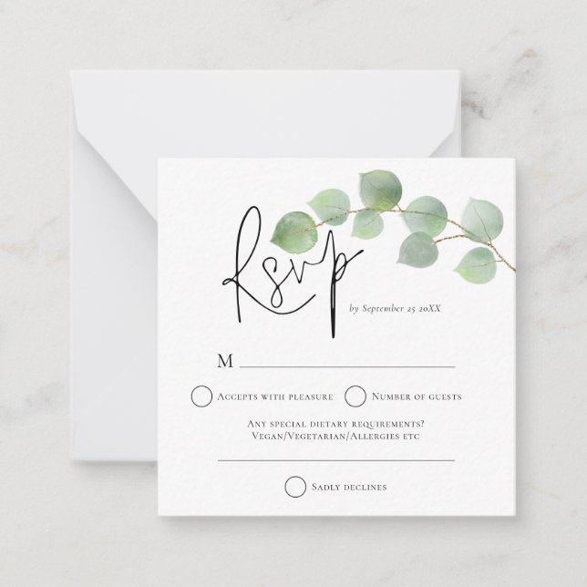 MINI Modern Eucalyptus Wedding RSVP Enclosures Note Card (Front)