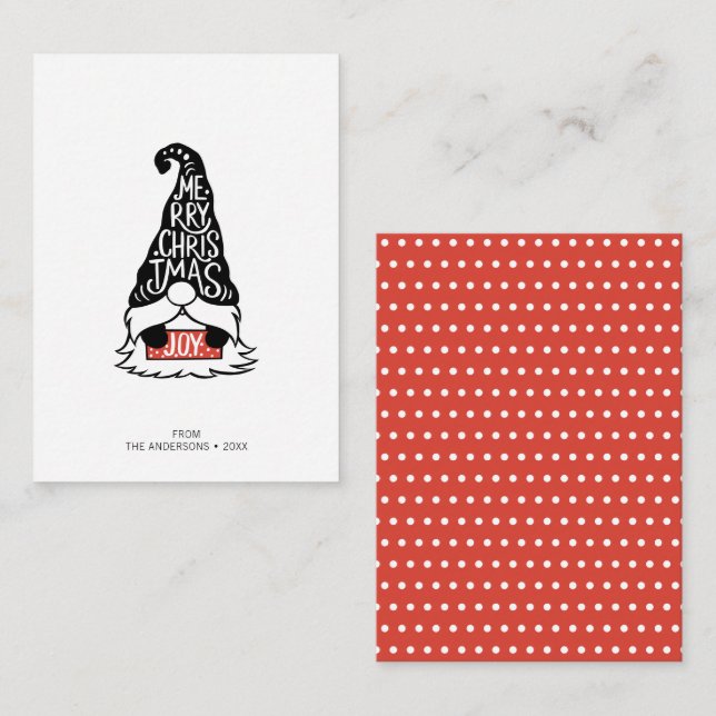 Mini Modern Merry Christmas Gnome Holiday Note Card (Front/Back)