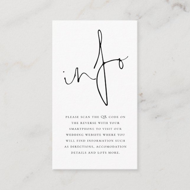 Mini Modern Script Info QR Code Wedding Details Enclosure Card (Front)