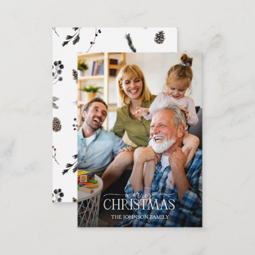 Mini Modern White Winter Merry Christmas Photo Note Card