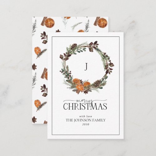 Mini Monogram Rustic Orange Merry Christmas Script Note Card