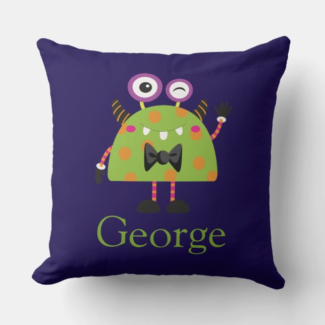 Mini Monster, blue green, kids, childrens Throw Pillow (Front)