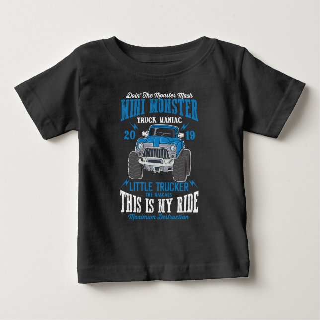 Mini Monster Truck Manic Little Trucker Boy    Bab Baby T-Shirt (Front)
