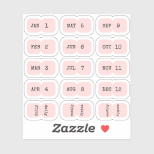 Mini Monthly Index Tabs Page Divider Pink Folded Sticker