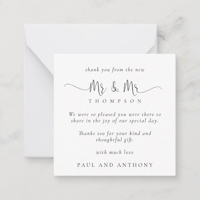 MINI Mr Mr Stylish Script Wedding Thank You Note Card (Front)