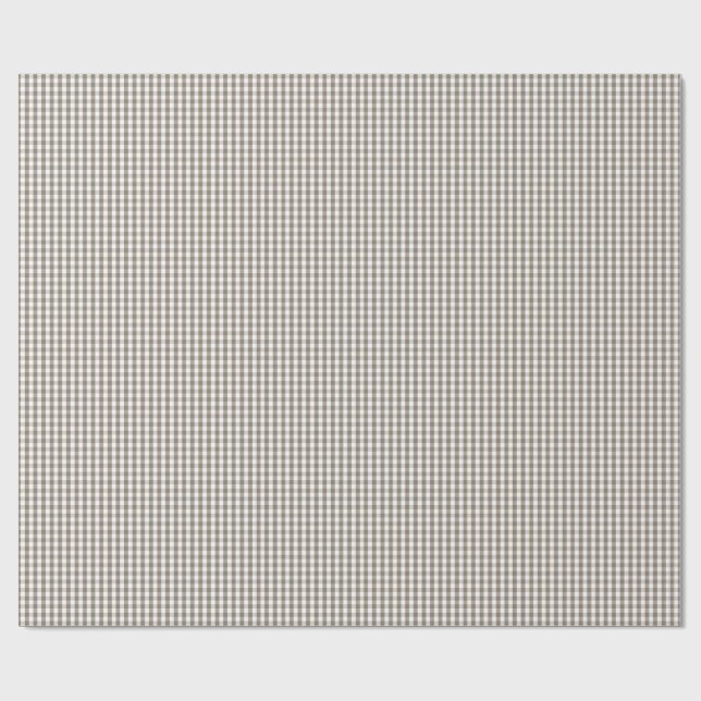 Mini Mulch Brown Gingham Check Pattern on White Wrapping Paper (Flat)