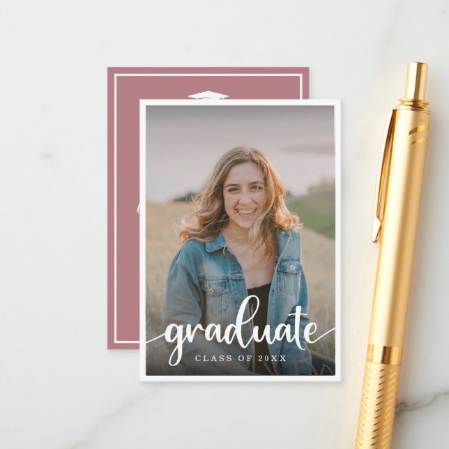 Mini Muted Pink Photo Graduation Invitation (Front/Back In Situ)