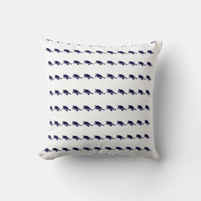 mini NAVY BLUE turtles on white PILLOW (Front)