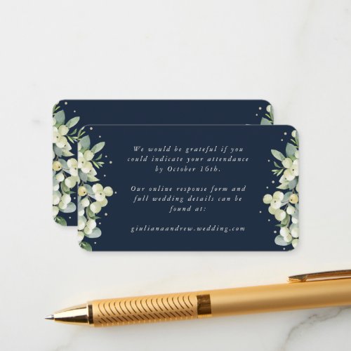 Mini Navy SnowberryEucalyptus Wedding Online RSVP Enclosure Card