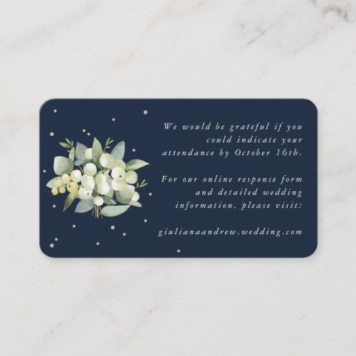 Mini Navy SnowberryEucalyptus Wedding Online RSVP Enclosure Card