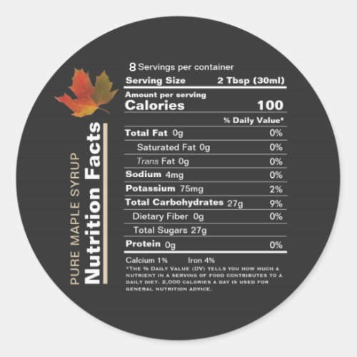 Mini Nutrition Facts Label Colorful Maple Leaf 
