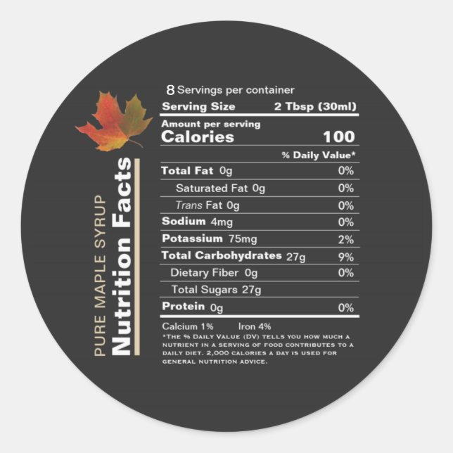 Mini Nutrition Facts Label Colorful Maple Leaf  (Front)