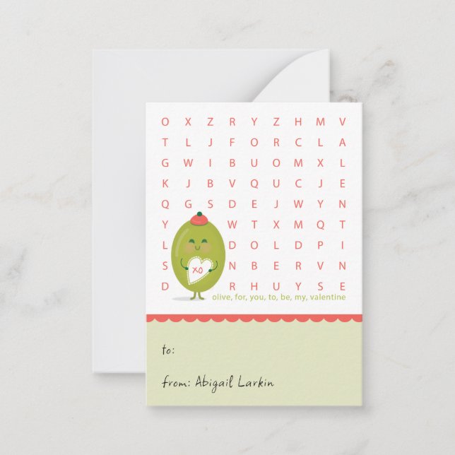 Mini Olive Word Search Kids Valentine Card (Front)