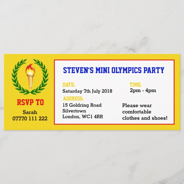 Mini Olympics Party Invitation (Front)