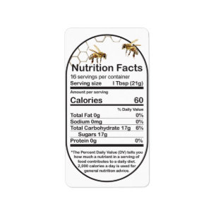 Mini Oval Honeybees Nutrition Facts Label Honey
